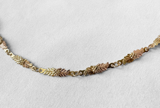 Vintage 10K CCO Black Hills Gold Tri Color Leaf Bar Link Bracelet