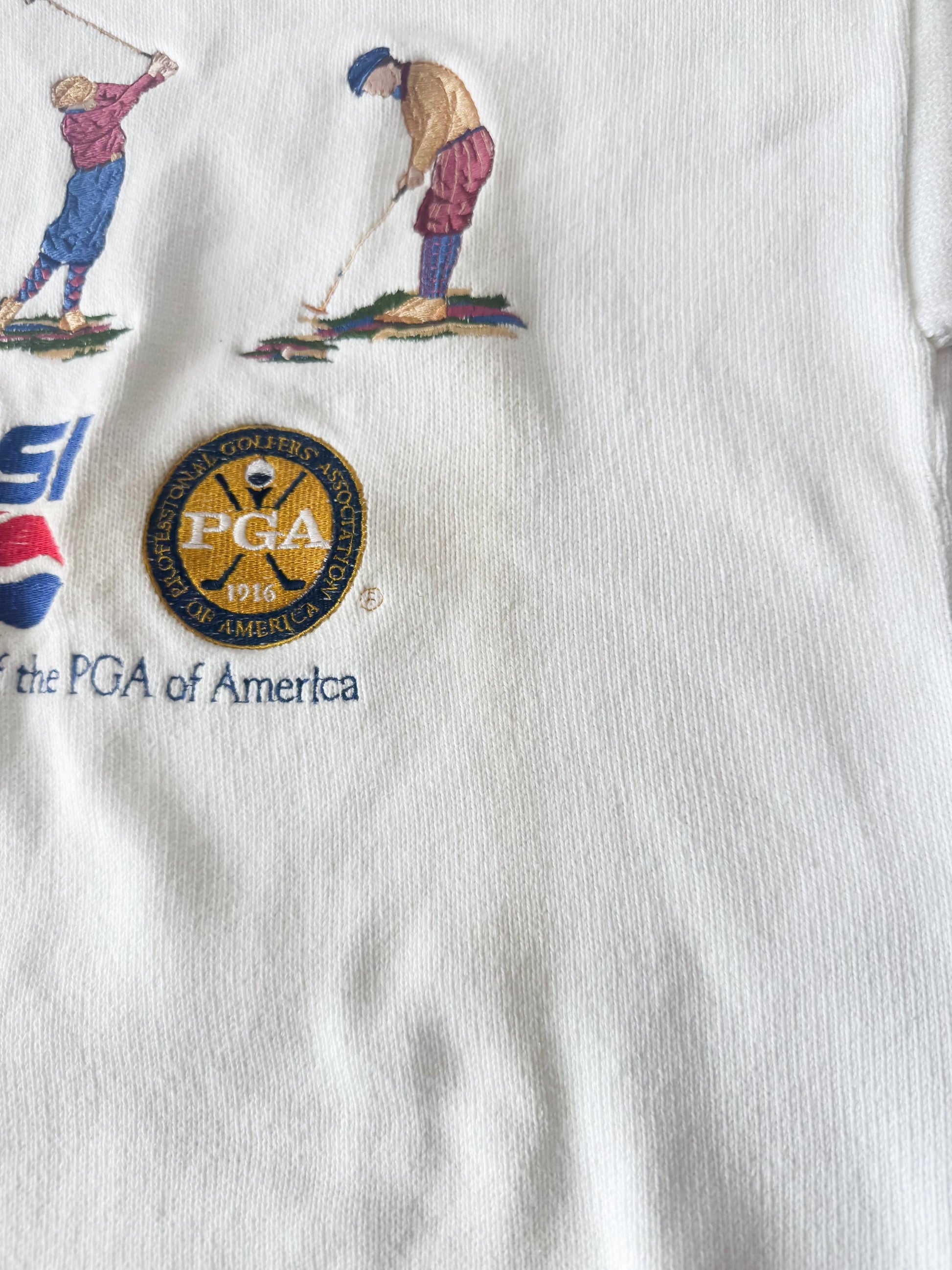 90s Pepsi PGA Golf White Embroidered Knit Crewneck Sweater, Men's Sz. L