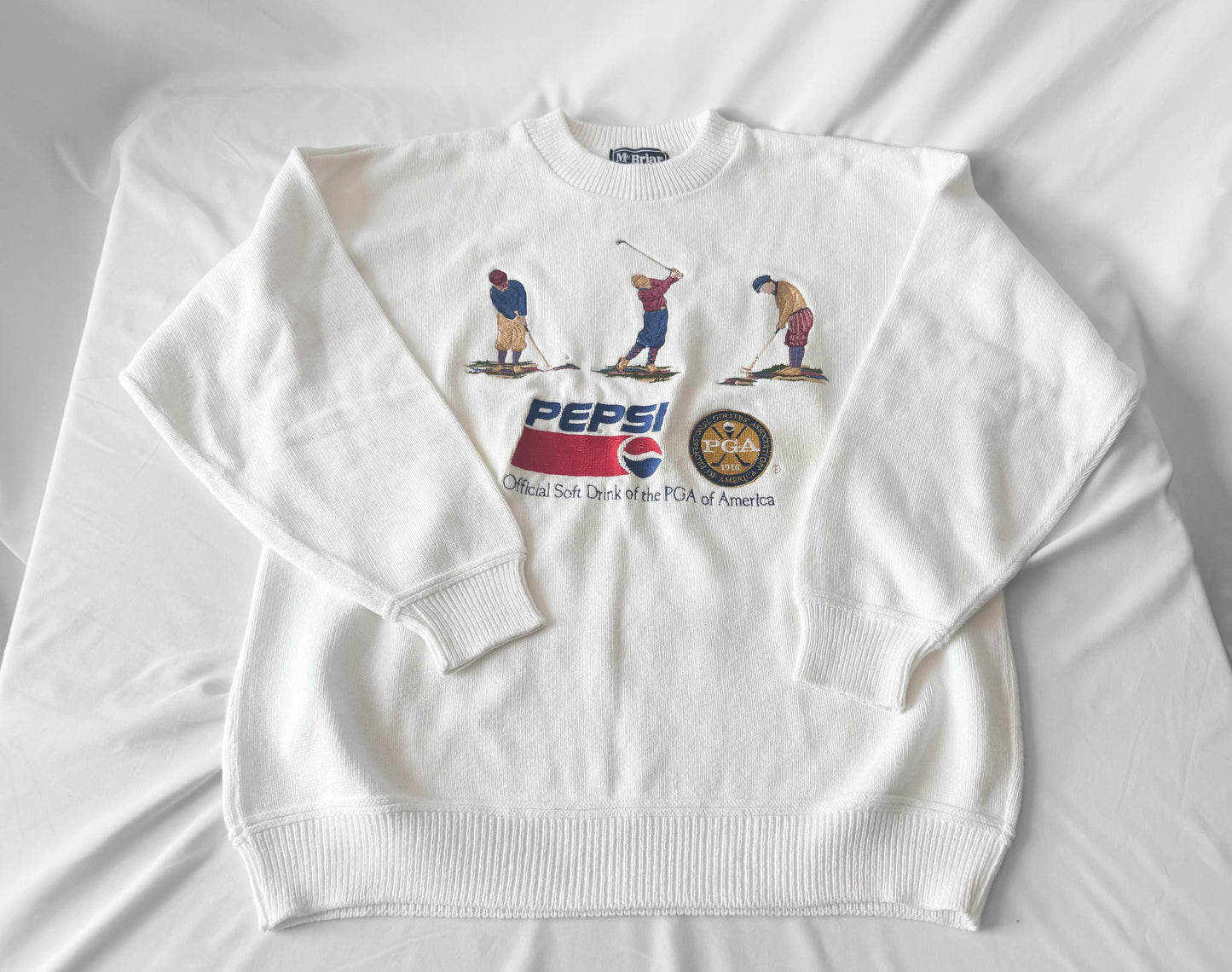 90s Pepsi PGA Golf White Embroidered Knit Crewneck Sweater, Men's Sz. L