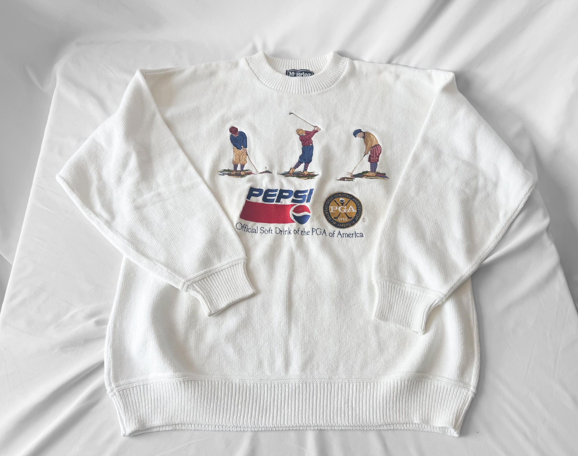90s Pepsi PGA Golf White Embroidered Knit Crewneck Sweater, Men's Sz. L