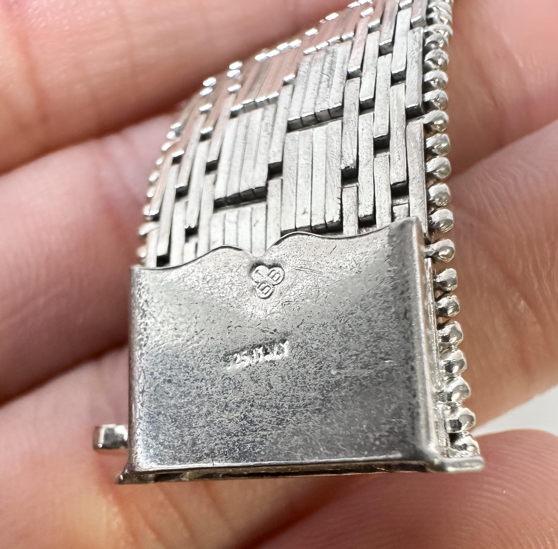 Vintage 925 Italy Sterling Silver Riccio Woven Mesh Style Unisex Chain Bracelet