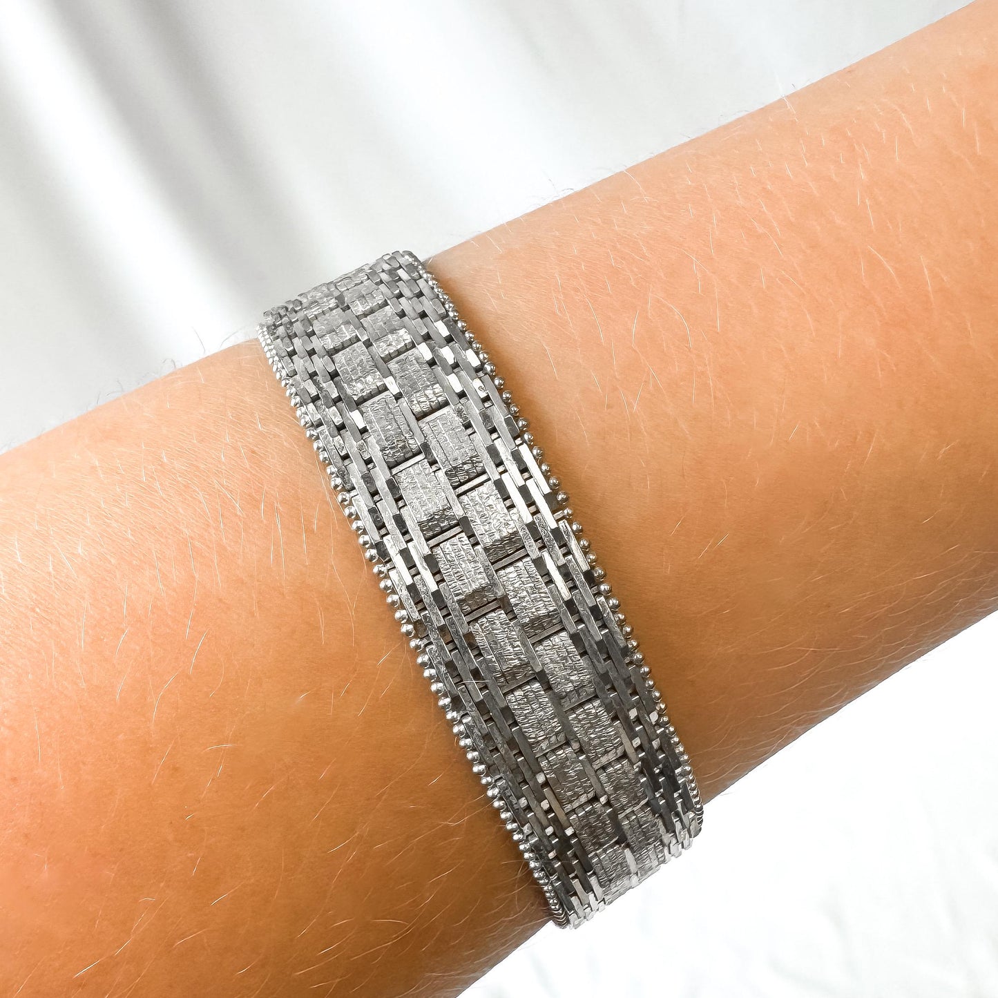 Vintage 925 Italy Sterling Silver Riccio Woven Mesh Style Unisex Chain Bracelet