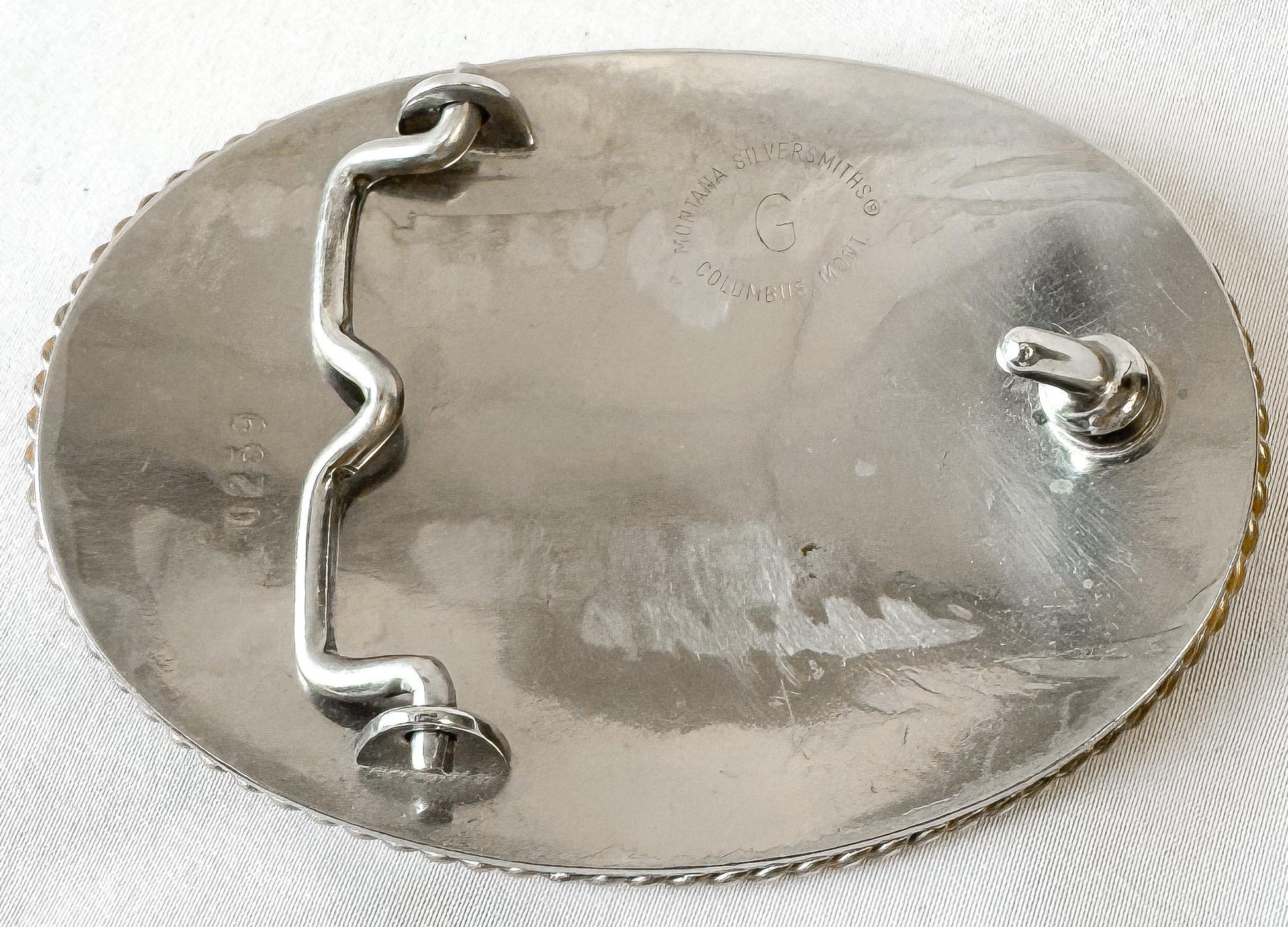 Vintage Montana Silversmiths Gold Silver Toned Floral Etched Oval Belt Buckle, Western Festival Rodeo Style Accessories