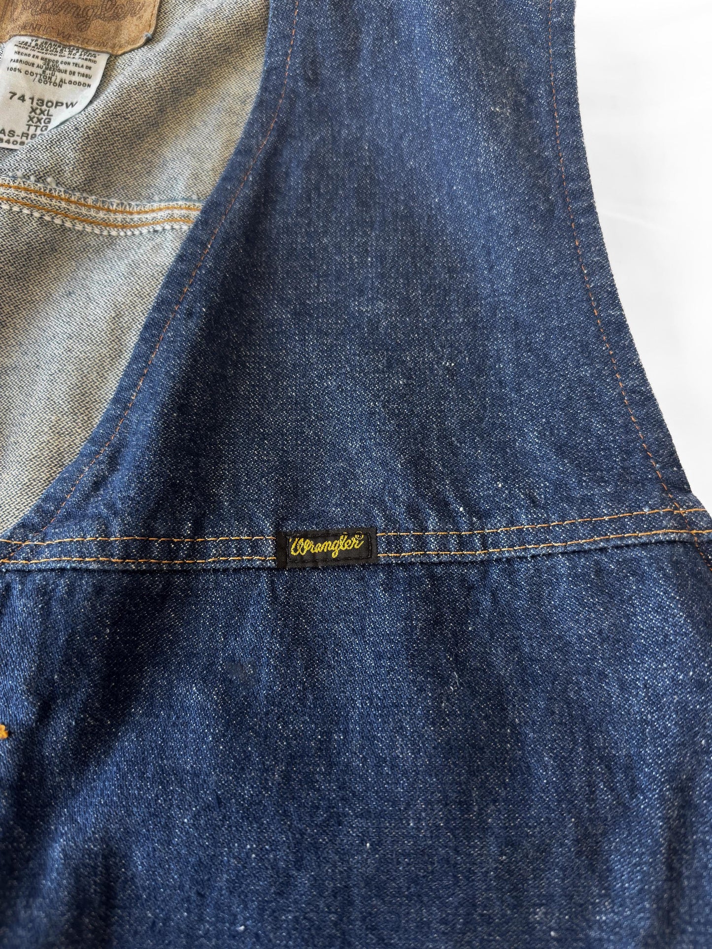Vintage Wrangler Dark Wash W Stitch Cotton Denim Vest, Men's Sz. XXL, Western Festival Rodeo Unisex Vest