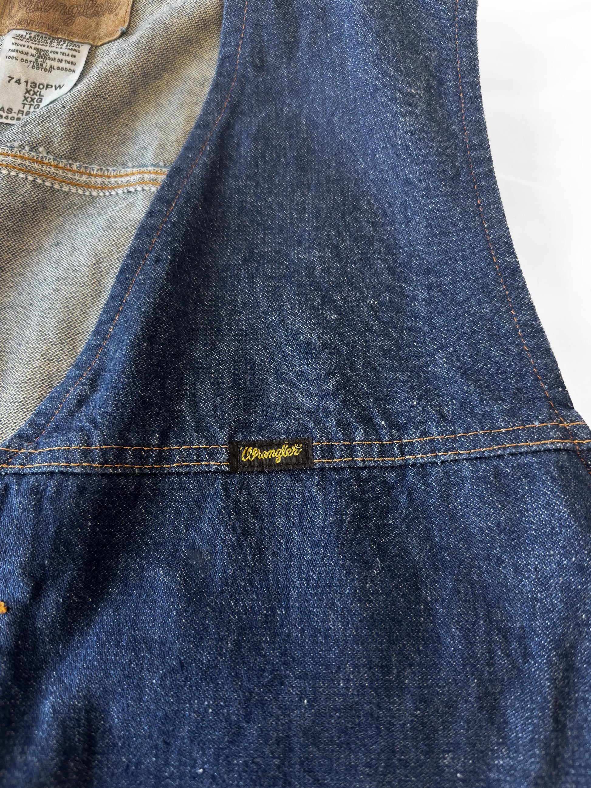 Vintage Wrangler Dark Wash W Stitch Cotton Denim Vest, Men's Sz. XXL, Western Festival Rodeo Unisex Vest
