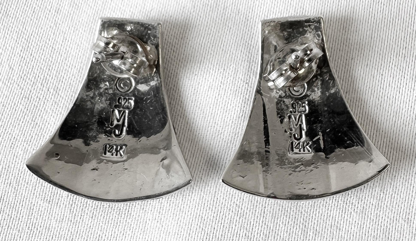 Vintage Mark Jimenez 14K Gold 925 Sterling Silver Abstract Geometric Stud Earrings, Unique Western Navajo Boho Earrings