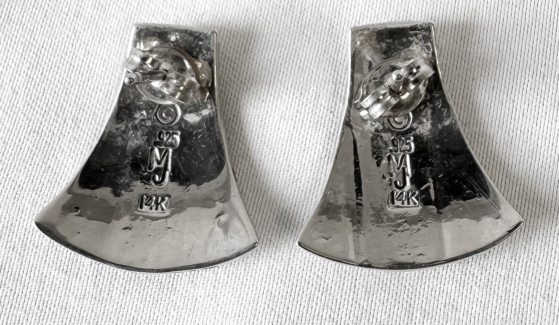 Vintage Mark Jimenez 14K Gold 925 Sterling Silver Abstract Geometric Stud Earrings, Unique Western Navajo Boho Earrings