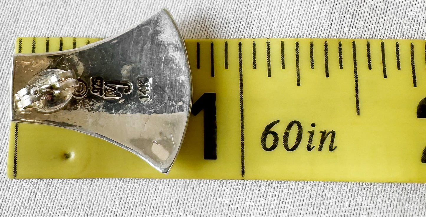 Vintage Mark Jimenez 14K Gold 925 Sterling Silver Abstract Geometric Stud Earrings, Unique Western Navajo Boho Earrings