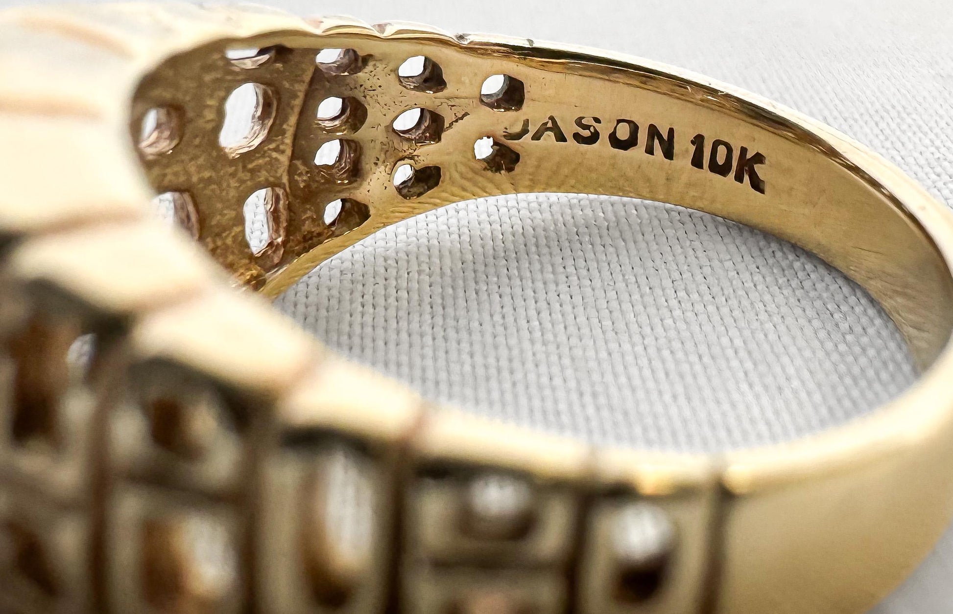 Vintage 10K Dason Yellow Gold Smokey Topaz Lattice Edge Ring, Sz. 5.25/5.5, Vintage Statement Brutalist Art Deco Cocktail Ring