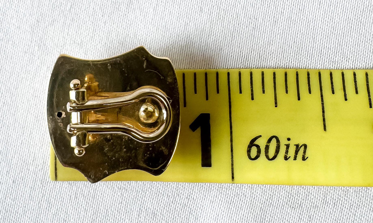Vintage 585 14K Italy Yellow Gold Abstract Square Layered Omega Back Stud Earrings, Vintage Retro Minimalist Sculptural Earrings