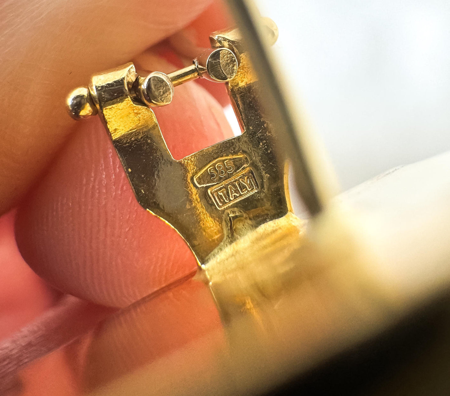 Vintage 585 14K Italy Yellow Gold Abstract Square Layered Omega Back Stud Earrings, Vintage Retro Minimalist Sculptural Earrings