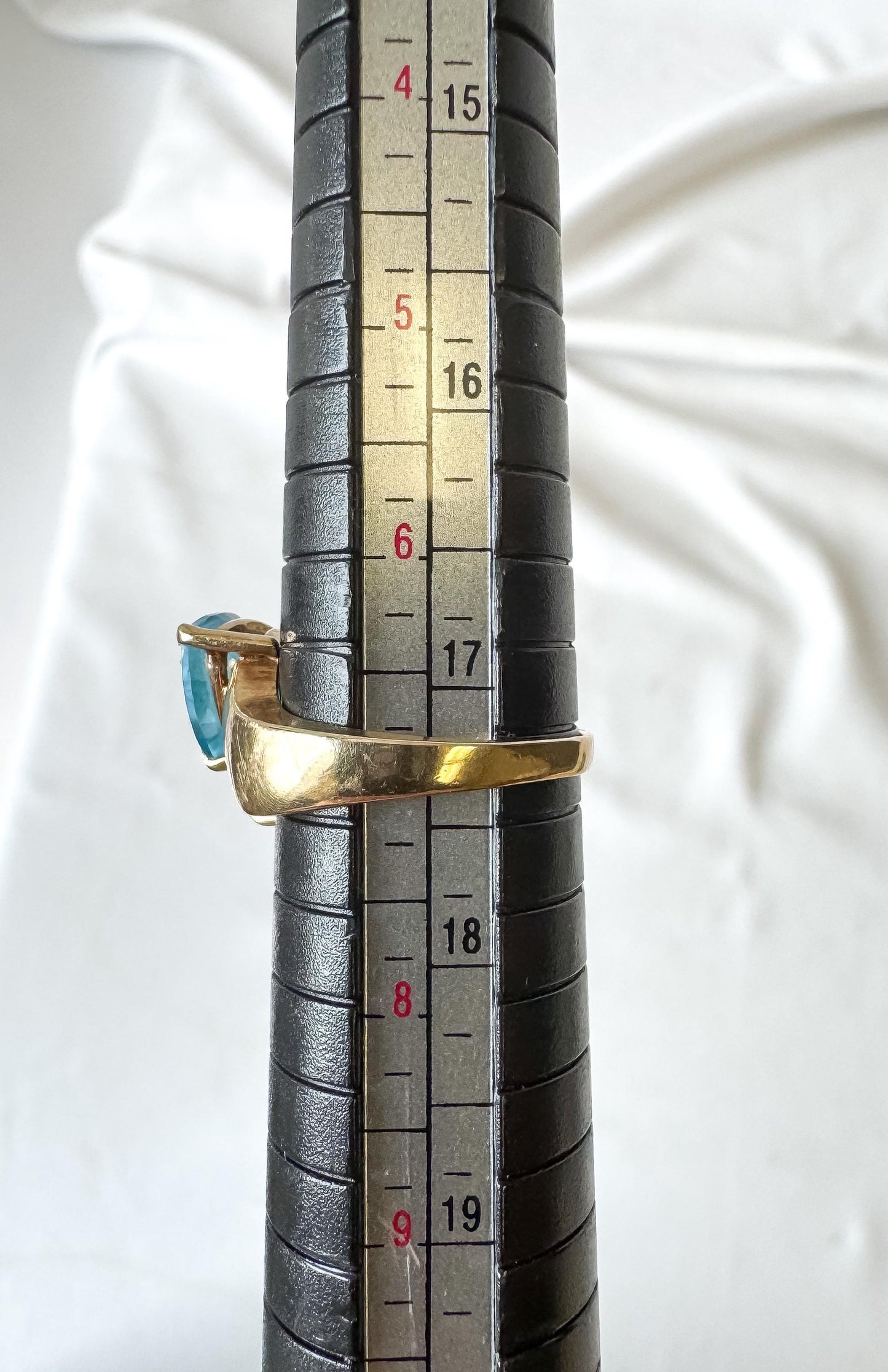 Vintage Estate 10K Yellow Gold Trillion Cut Blue Sapphire Statement Ring, Sz. 7, Vintage Cocktail Art Deco Style Ring