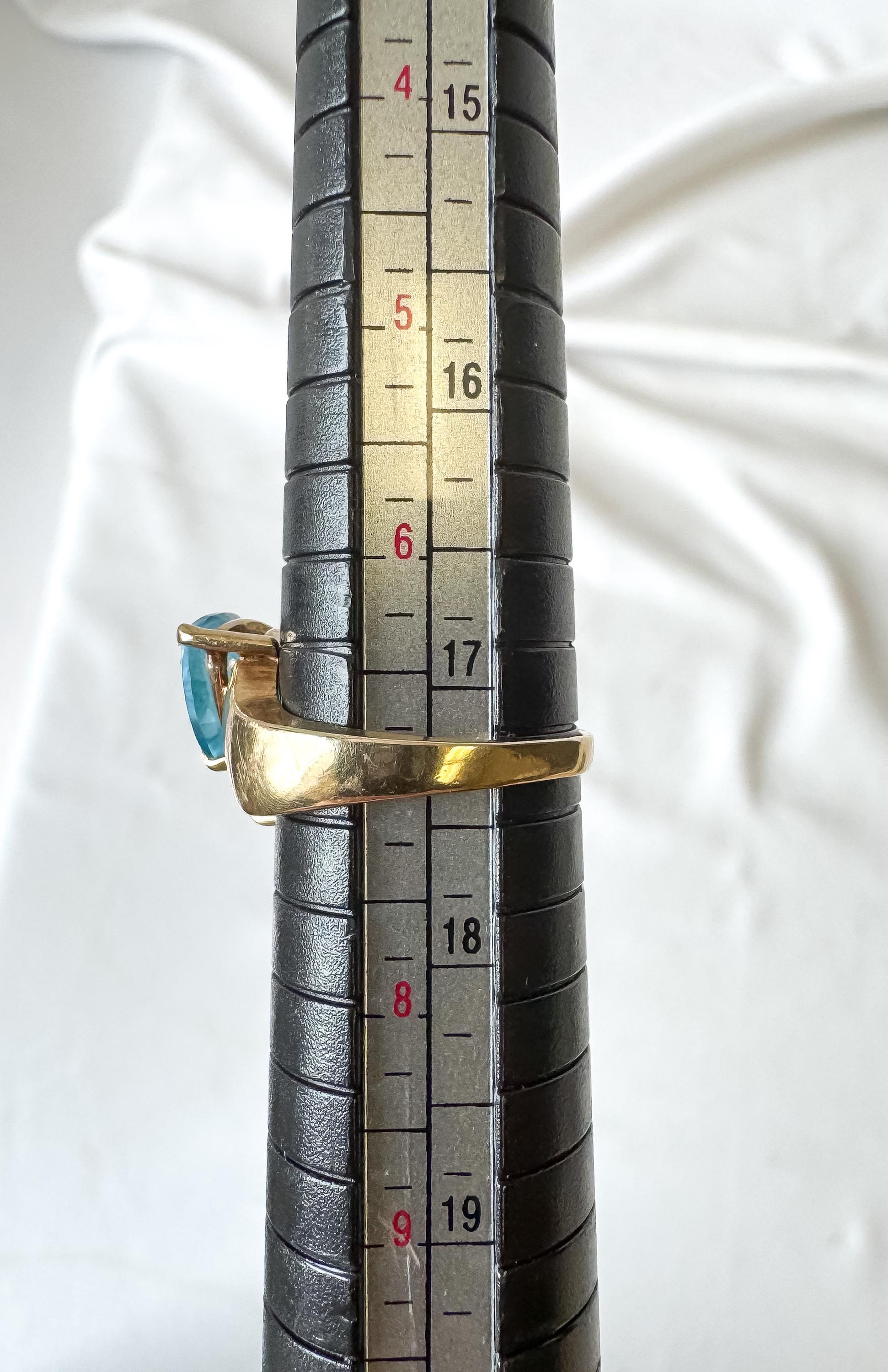 Vintage Estate 10K Yellow Gold Trillion Cut Blue Sapphire Statement Ring, Sz. 7, Vintage Cocktail Art Deco Style Ring