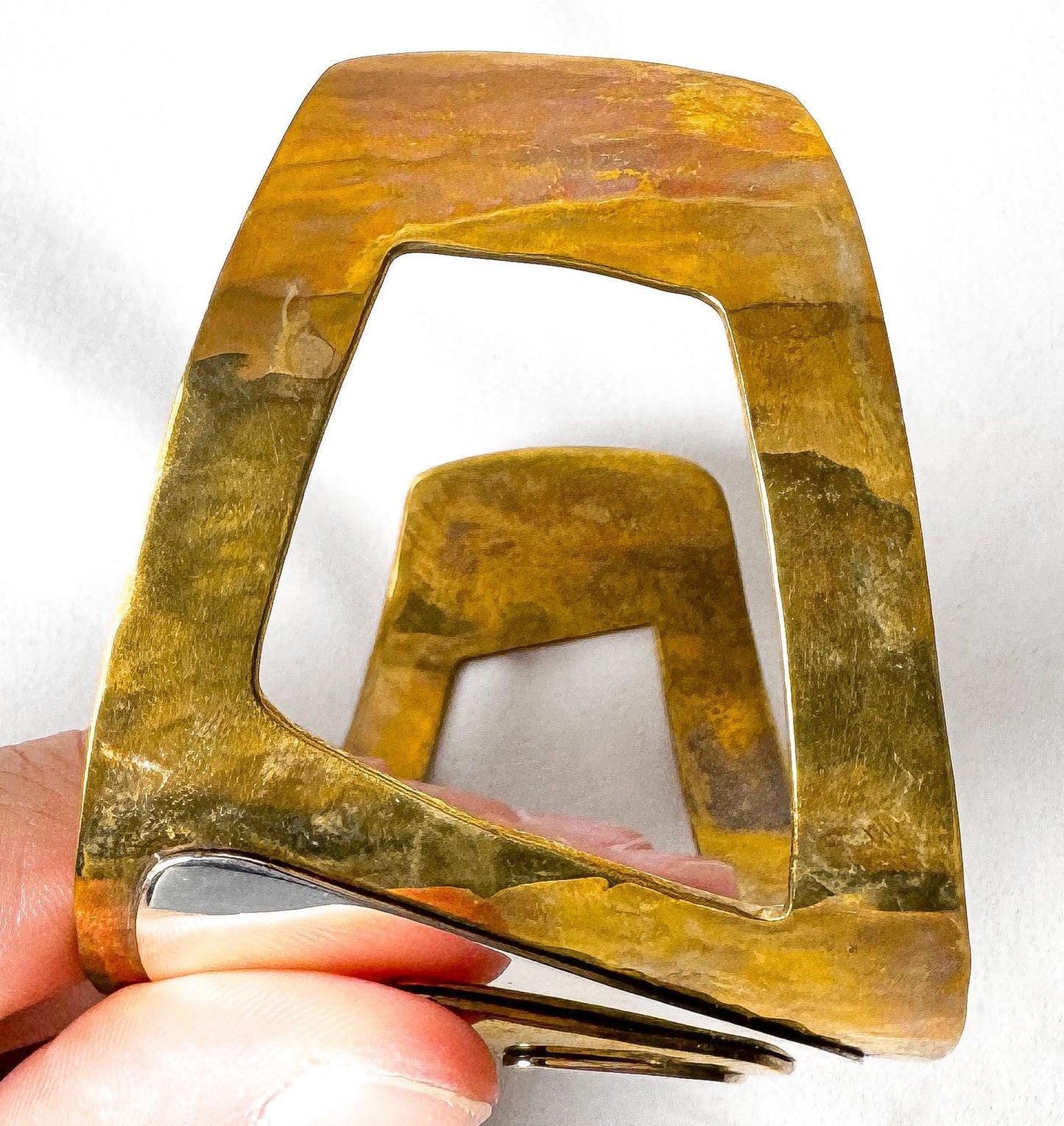 Vintage Robert Lee Morris RLM Studio Brass Sterling Silver Moving Shadows Adjustable Cuff Bracelet, Unique Statement Modernist Bracelet