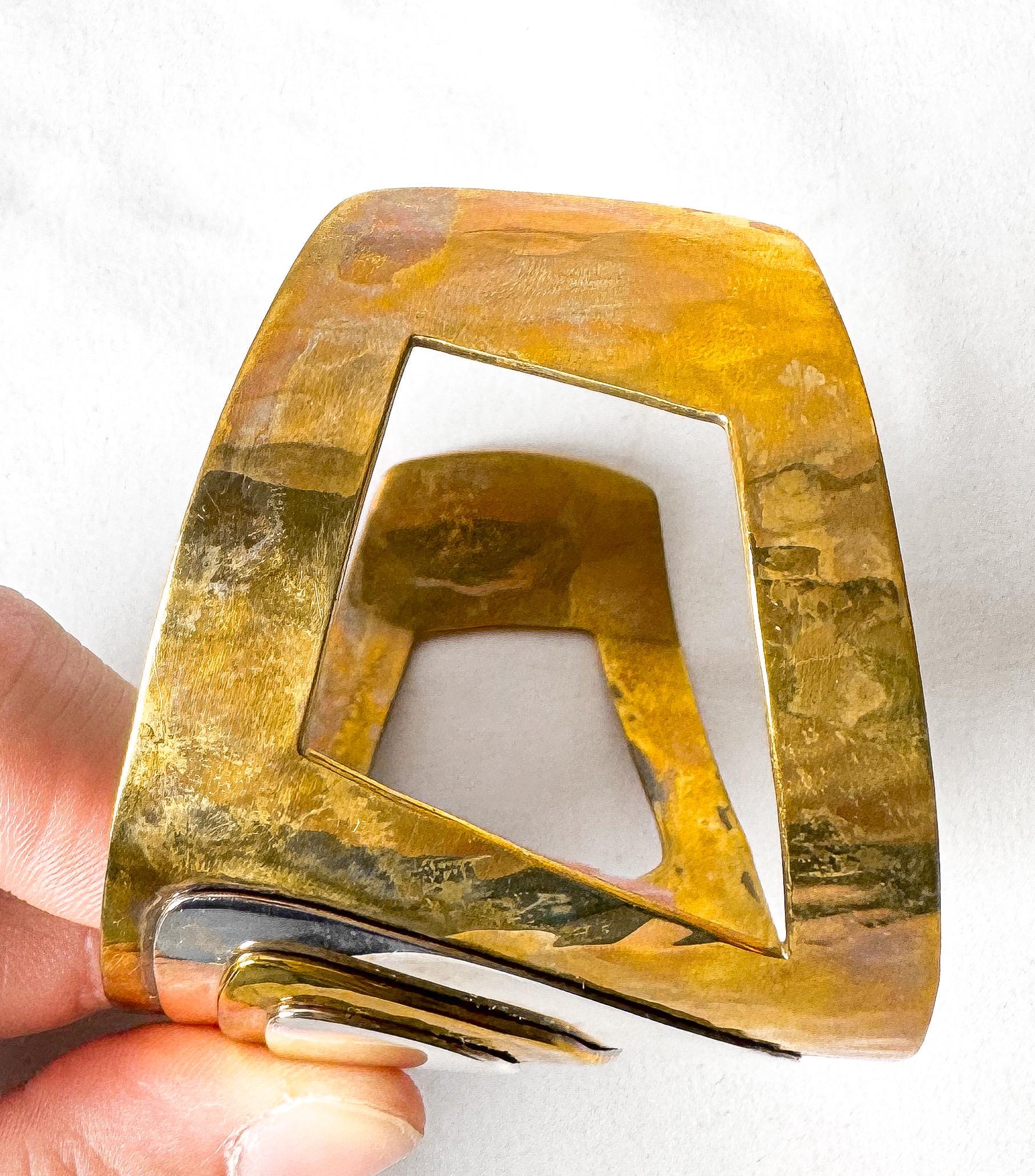 Vintage Robert Lee Morris RLM Studio Brass Sterling Silver Moving Shadows Adjustable Cuff Bracelet, Unique Statement Modernist Bracelet
