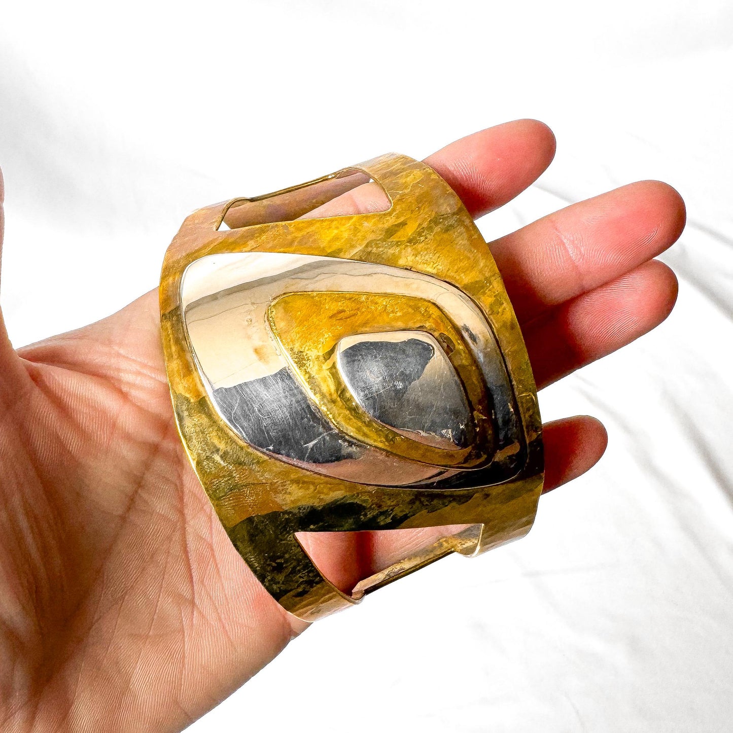 Vintage Robert Lee Morris RLM Studio Brass Sterling Silver Moving Shadows Adjustable Cuff Bracelet, Unique Statement Modernist Bracelet