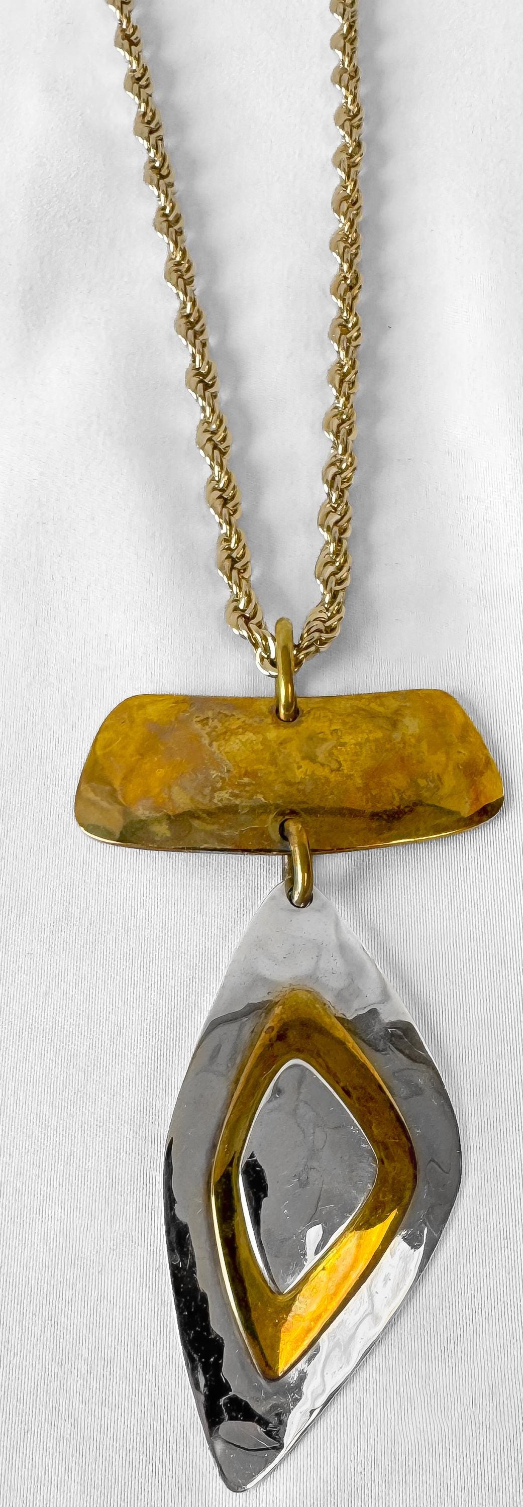 Vintage Robert Lee Morris RLM Studio "Moving Shadows" 925 Brass Mixed Metal Abstract 24" Gold Toned Chain Necklace Unique Modernist Necklace