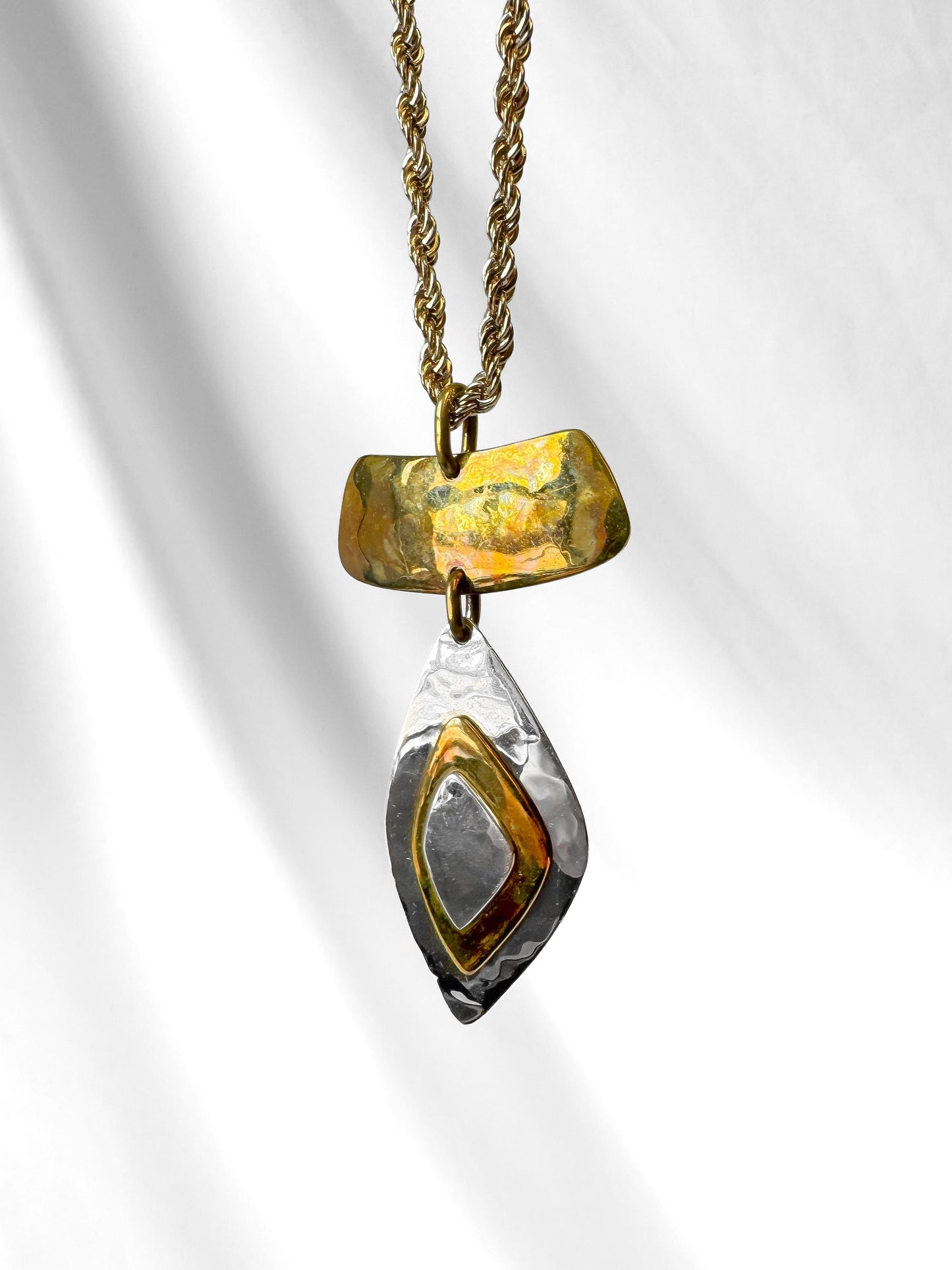 Vintage Robert Lee Morris RLM Studio "Moving Shadows" 925 Brass Mixed Metal Abstract 24" Gold Toned Chain Necklace Unique Modernist Necklace