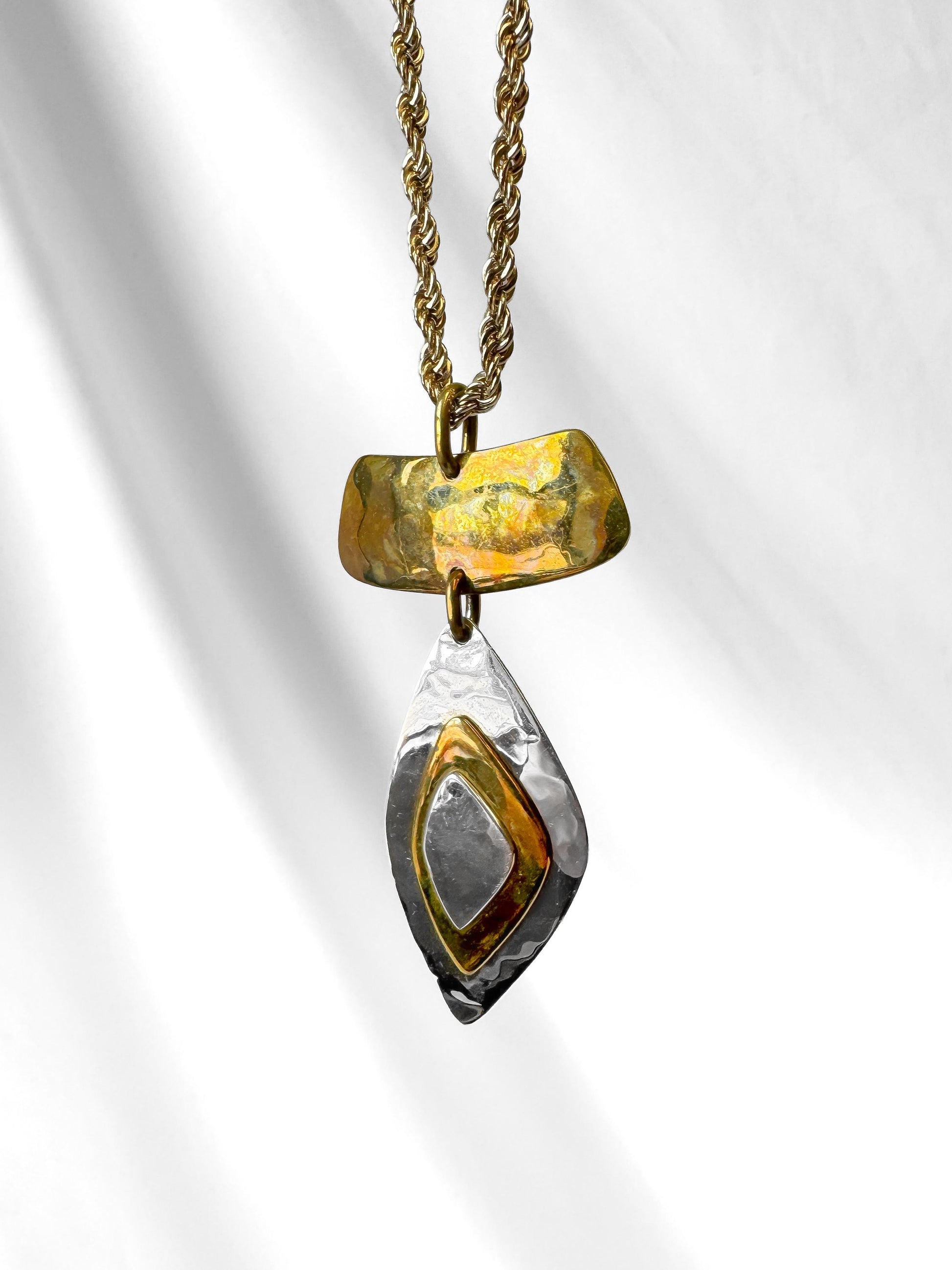 Vintage Robert Lee Morris RLM Studio "Moving Shadows" 925 Brass Mixed Metal Abstract 24" Gold Toned Chain Necklace Unique Modernist Necklace