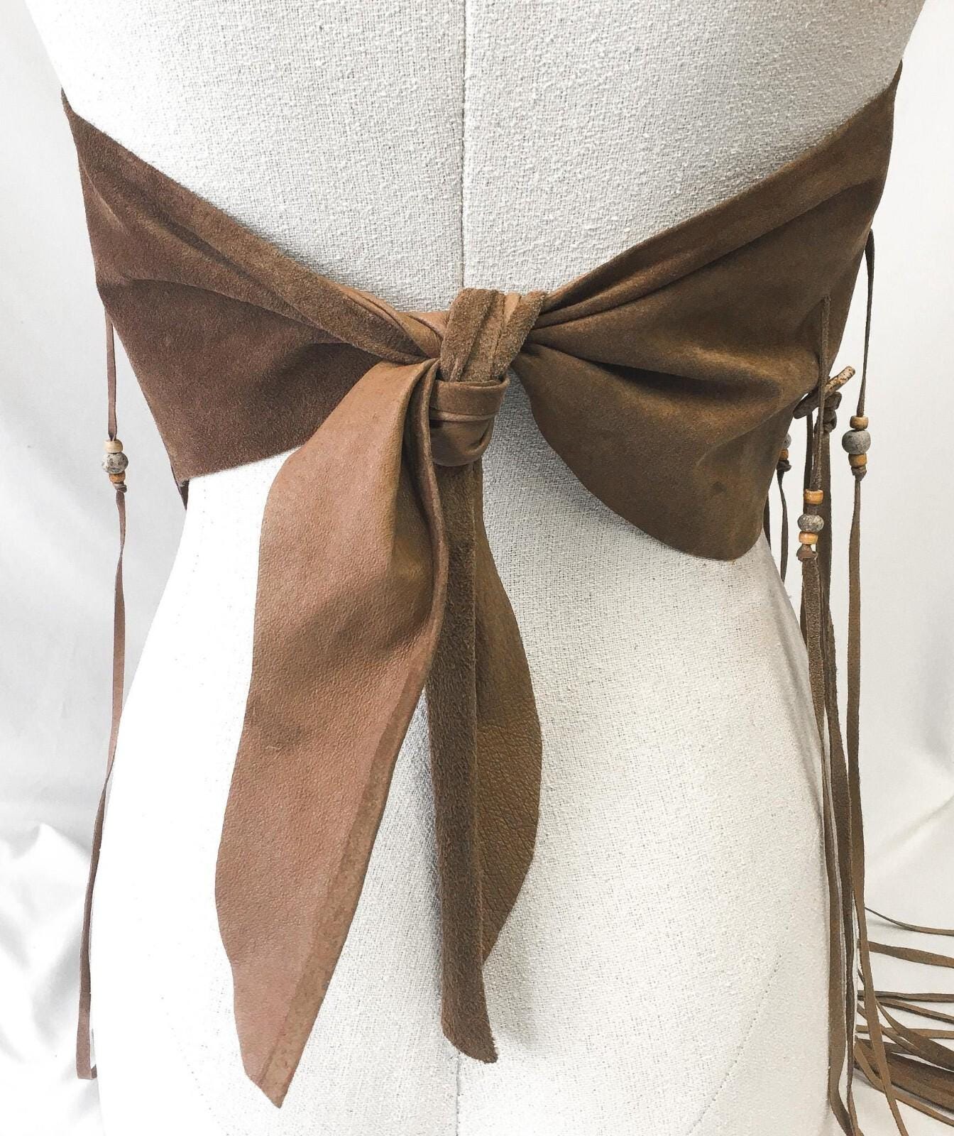 NWT Carol Kohnke Handmade Suede Wooden Bead Fringe Belt, Multi-Way Top, Skirt, Belt