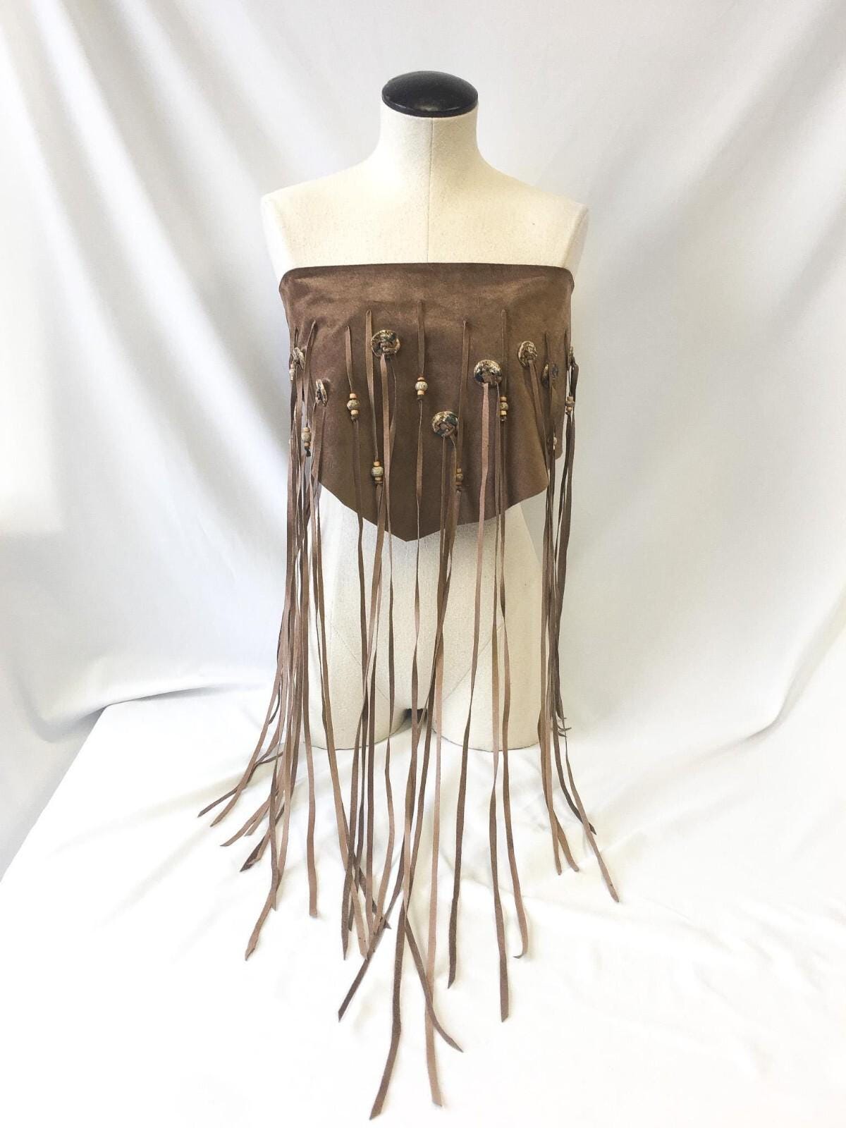 NWT Carol Kohnke Handmade Suede Wooden Bead Fringe Belt, Multi-Way Top, Skirt, Belt