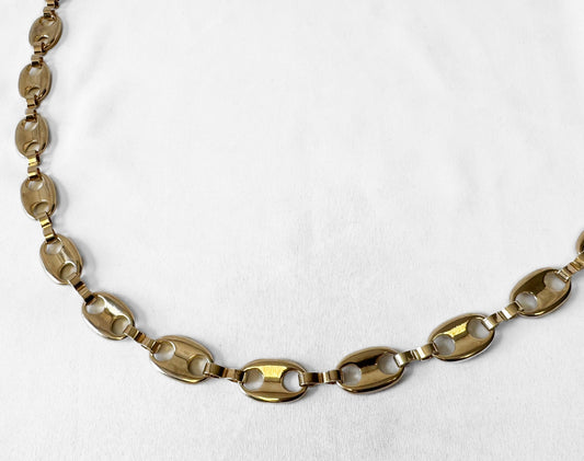 Vintage Gold Toned Metal Mariner Anchor "Gucci Puff" Adjustable Chain Link Belt
