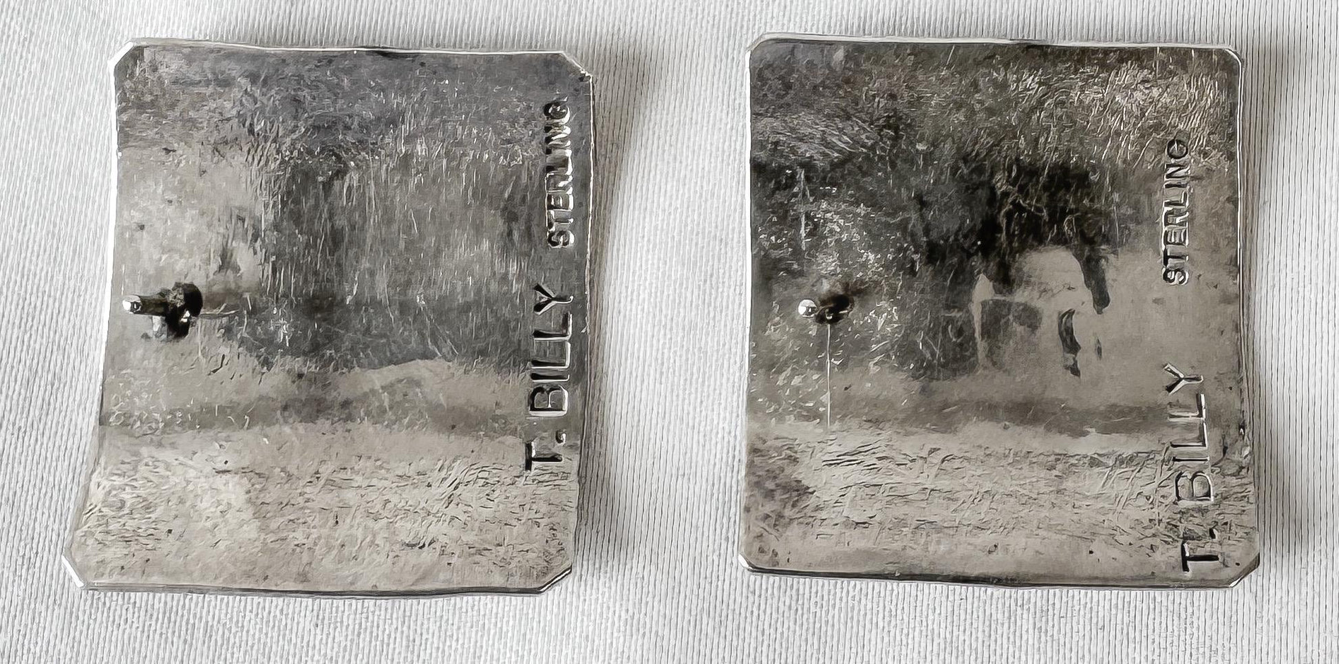 Vintage T. Billy Sterling Silver Kokopelli Square Navajo Stud Earrings