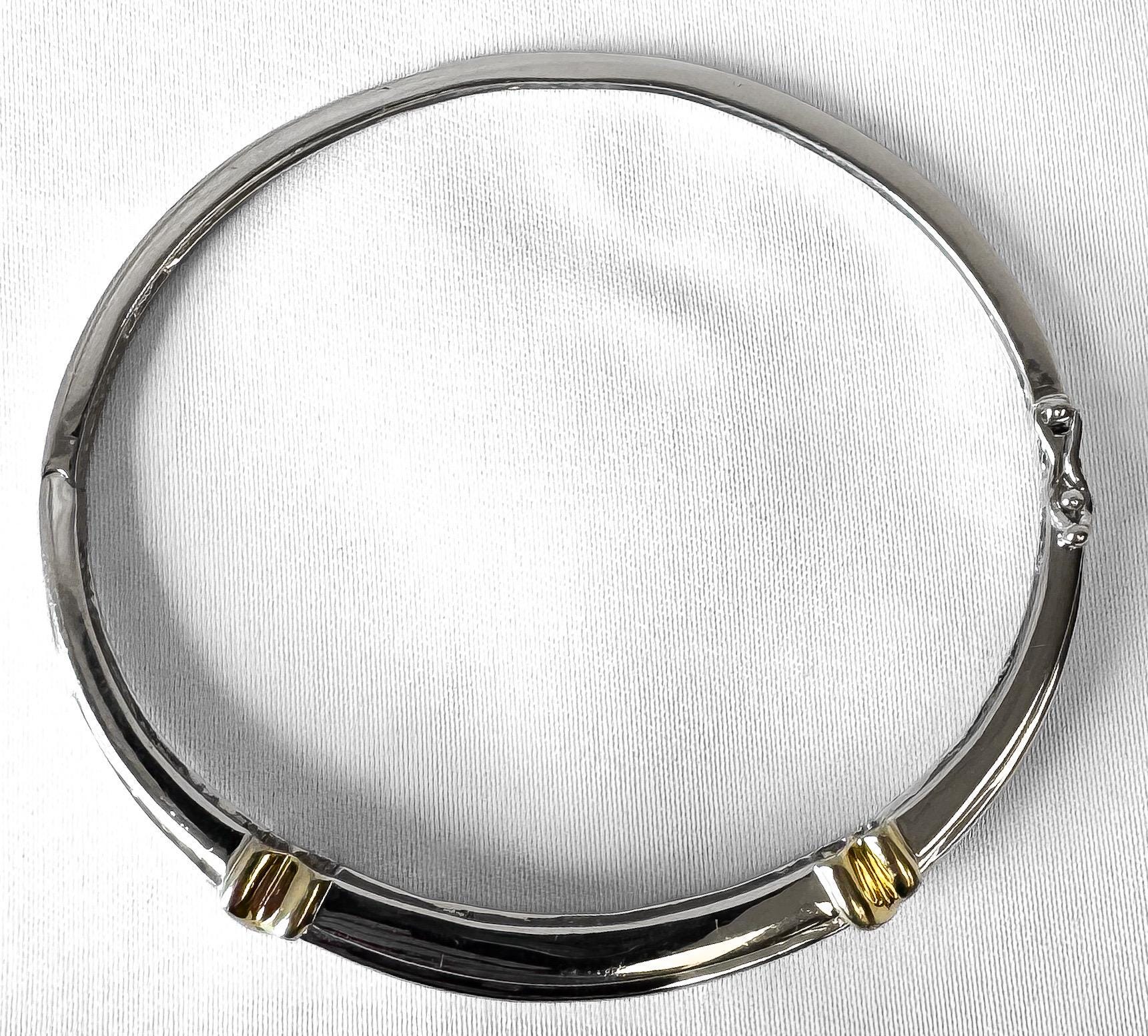 925 Sterling Silver Gold Toned X Diamond Bangle, Simple Everyday Minimalist Bracelet