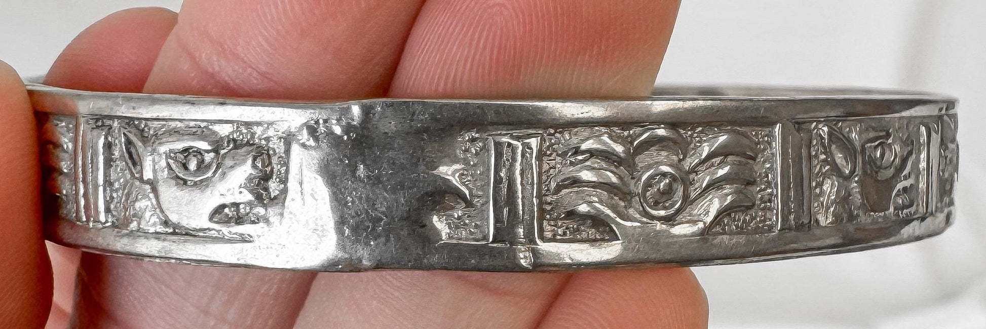 Vintage 925 Sterling Silver Taxco Mexico Animal Aztec Style Stamped 9 Inch Bangle Bracelet, Unisex Western Navajo Southwest Boho Bracelet