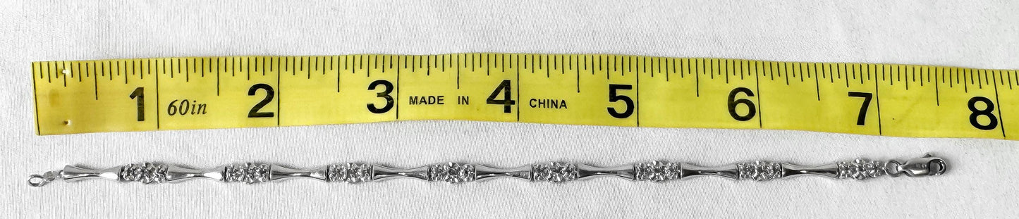 10K White Gold 1/2 CT Diamond Bamboo Chain Link 7.5" Bracelet