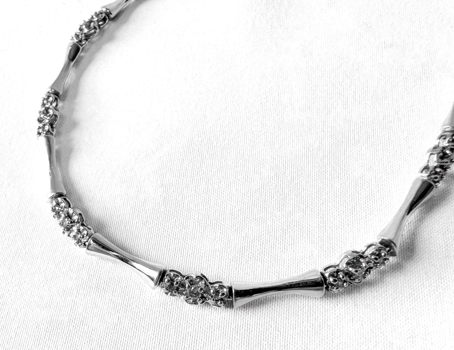 10K White Gold 1/2 CT Diamond Bamboo Chain Link 7.5" Bracelet