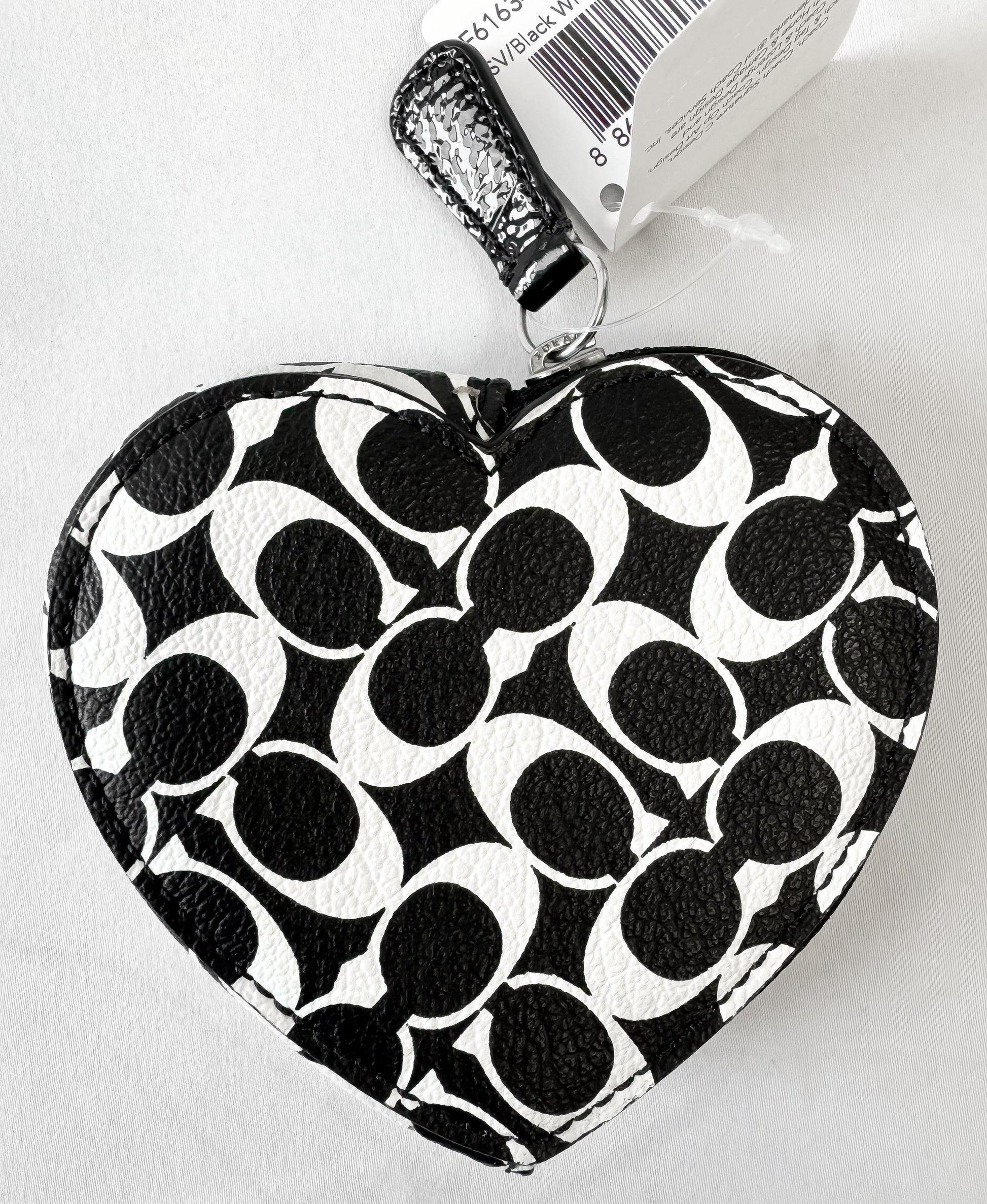 NWT Modern Coach Signature Black and White Heart Coin Purse