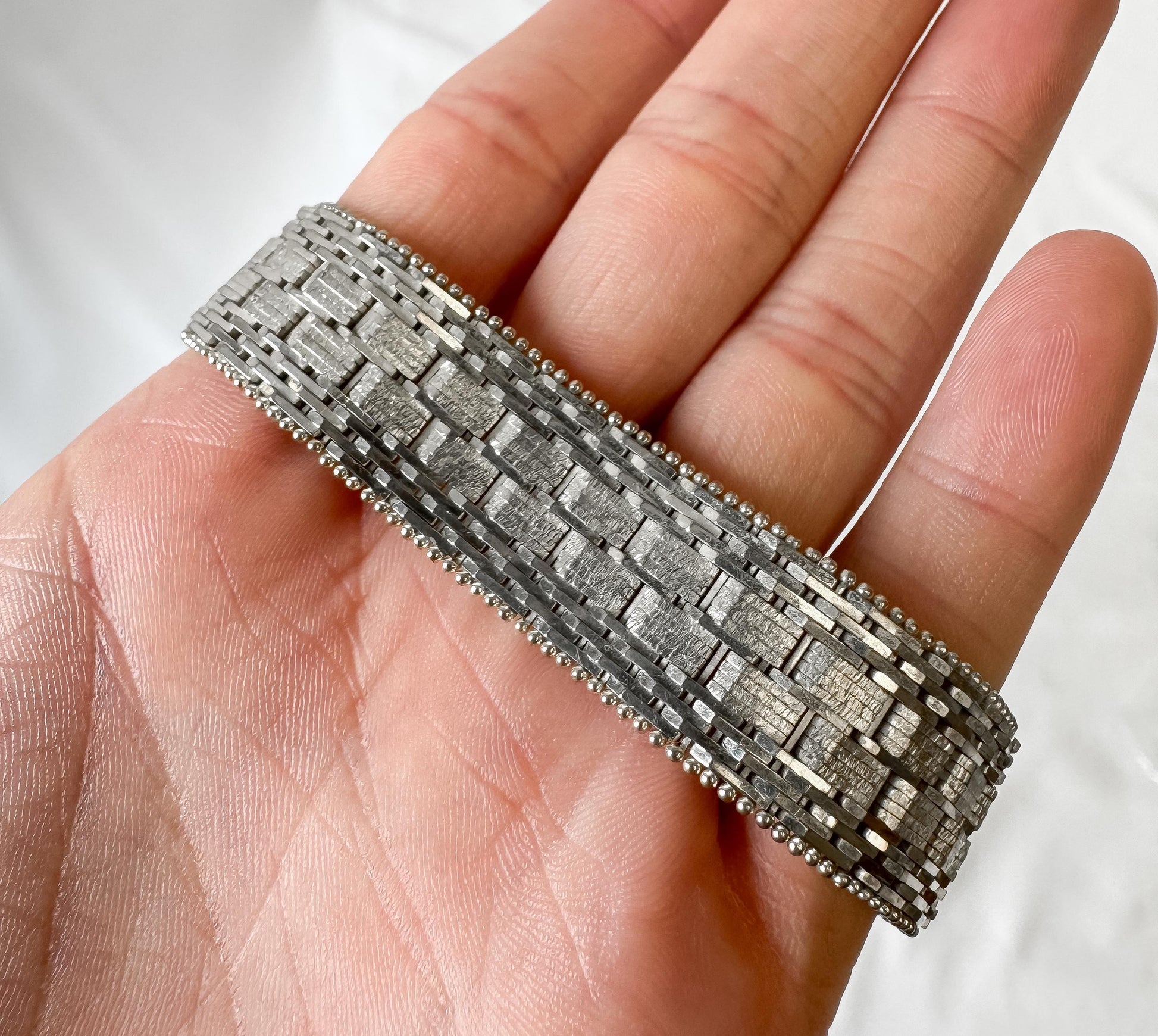 Vintage 925 Italy Sterling Silver Riccio Woven Mesh Style Unisex Chain Bracelet