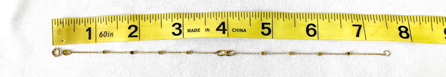 10K Yellow Gold Infinity Round Ball Station Beaded Chain Bracelet