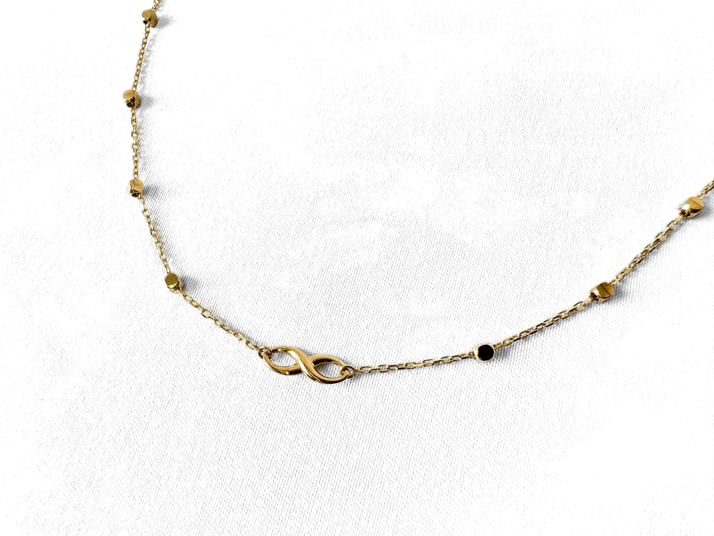 10K Yellow Gold Infinity Round Ball Station Beaded Chain Bracelet