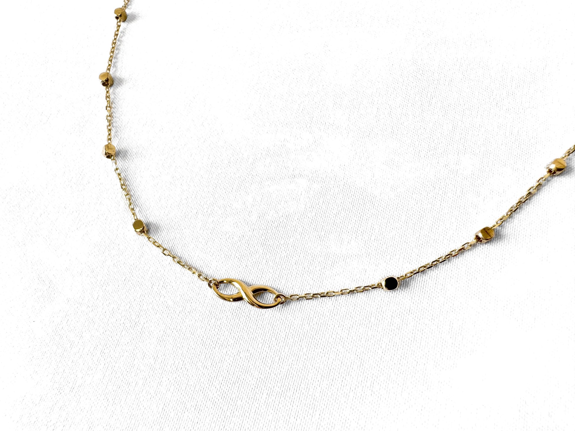 10K Yellow Gold Infinity Round Ball Station Beaded Chain Bracelet