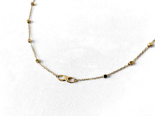 10K Yellow Gold Infinity Round Ball Station Beaded Chain Bracelet