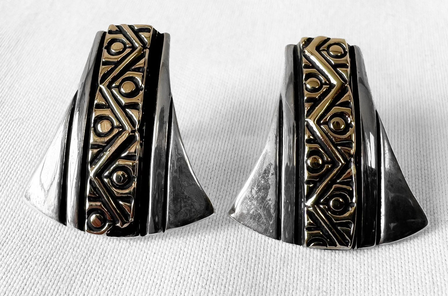Vintage Mark Jimenez 14K Gold 925 Sterling Silver Abstract Geometric Stud Earrings, Unique Western Navajo Boho Earrings