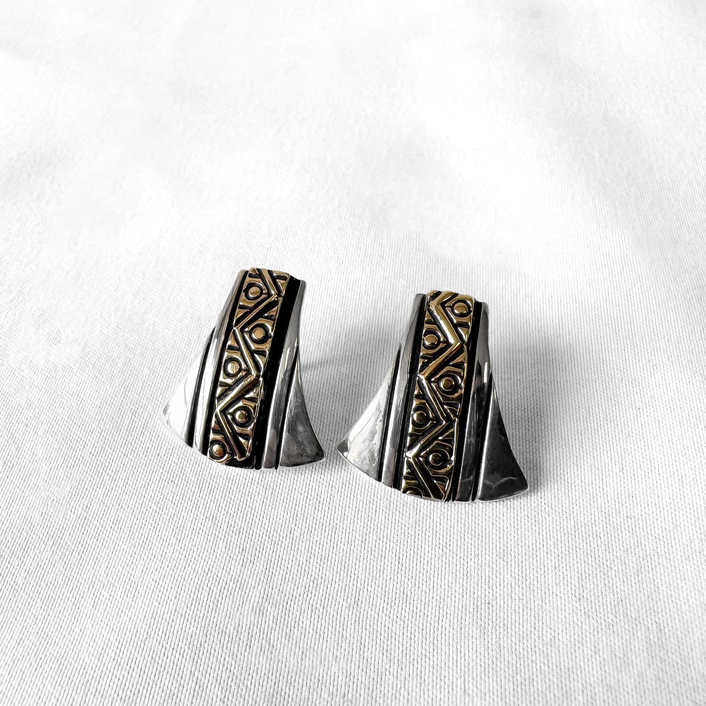 Vintage Mark Jimenez 14K Gold 925 Sterling Silver Abstract Geometric Stud Earrings, Unique Western Navajo Boho Earrings