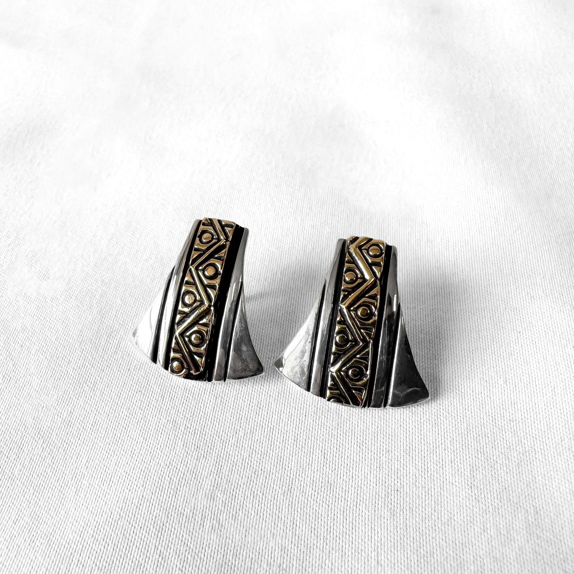 Vintage Mark Jimenez 14K Gold 925 Sterling Silver Abstract Geometric Stud Earrings, Unique Western Navajo Boho Earrings