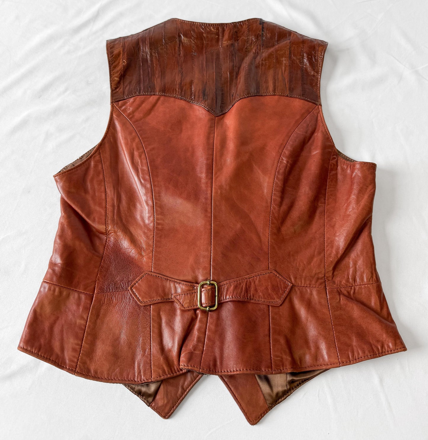 Vintage 70s Kenny Rogers Cognac Brown Lambskin Unisex Leather Vest, Approx. Men's Sz. S/M