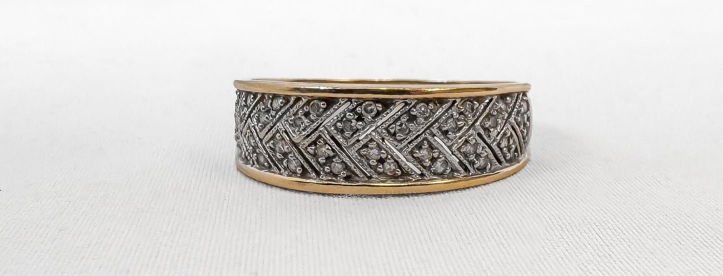 14K Yellow Gold Pave Diamond Unisex Band Ring, Sz. 10