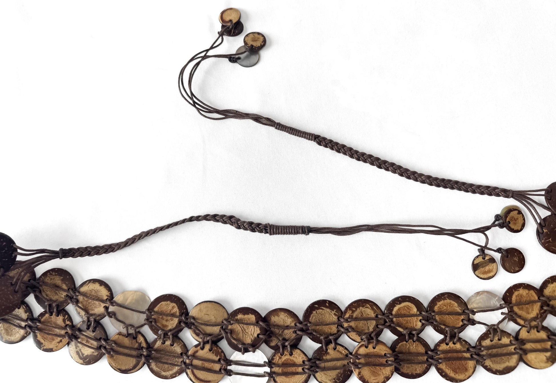 Vintage Handcrafted Boho Wooden Shell Two Strand Woven Belt, Unique Bohohemian Accessories