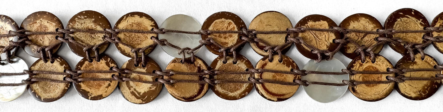 Vintage Handcrafted Boho Wooden Shell Two Strand Woven Belt, Unique Bohohemian Accessories