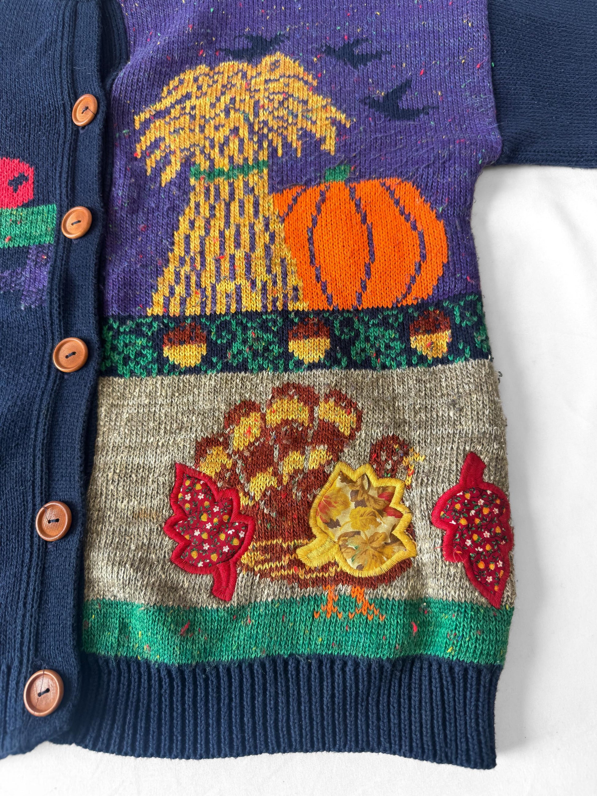Vintage 80s/90s Sweater Loft Autumn Harvest Navy Knit Cotton Cardigan, Approx. Women's Sz. S, Vintage Halloween Fall Sweater
