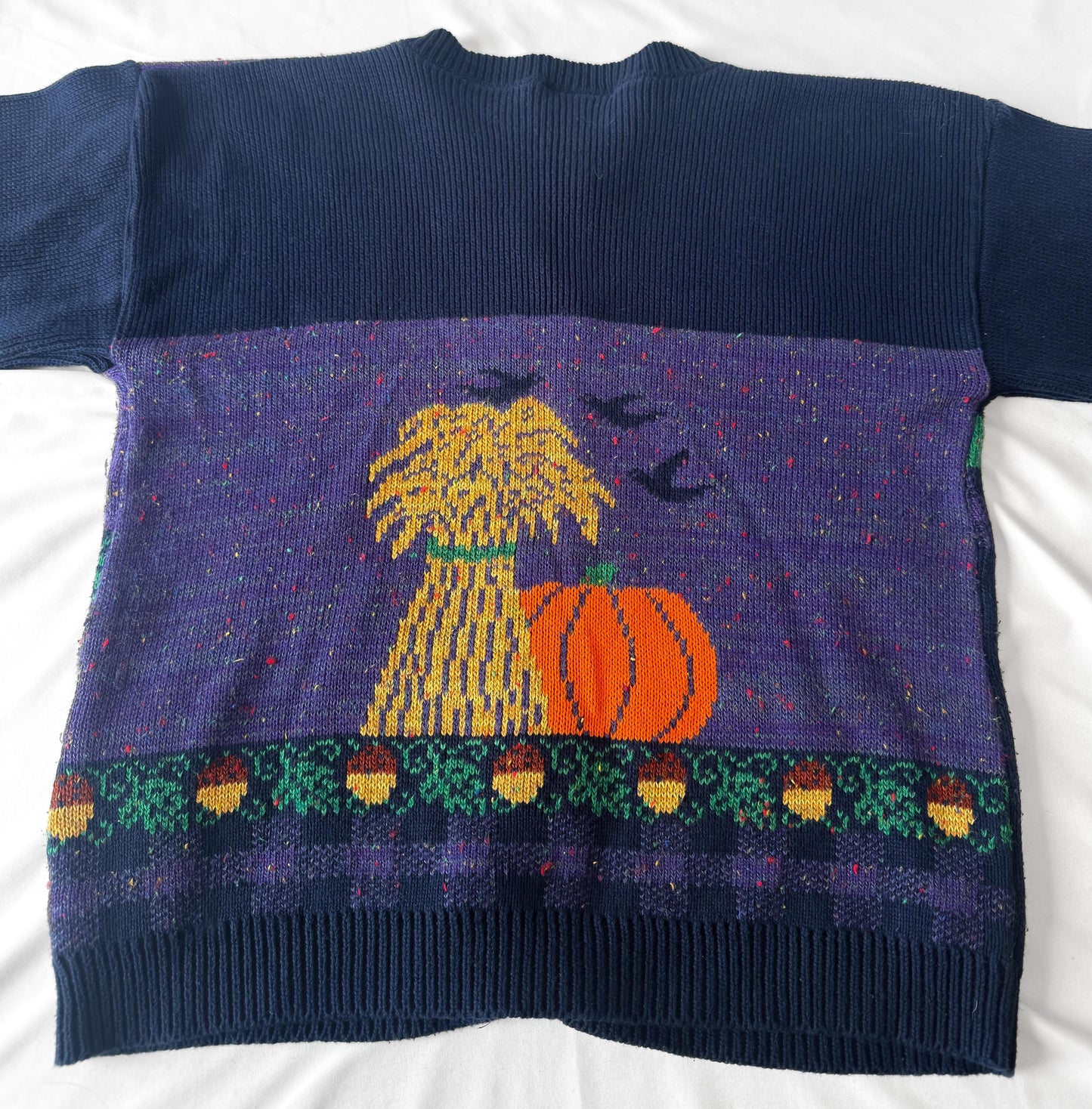 Vintage 80s/90s Sweater Loft Autumn Harvest Navy Knit Cotton Cardigan, Approx. Women's Sz. S, Vintage Halloween Fall Sweater