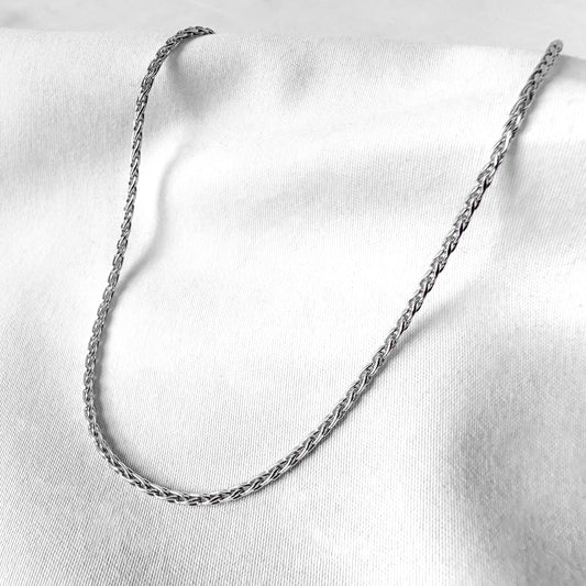 Vintage 14K Italy White Gold Diamond Cut Rope Chain Necklace, Approx. 15" Approx. 1-2mm, Simple Everyday Minimalist Unisex Chain