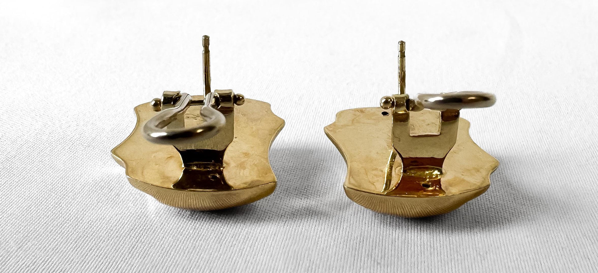 Vintage 585 14K Italy Yellow Gold Abstract Square Layered Omega Back Stud Earrings, Vintage Retro Minimalist Sculptural Earrings