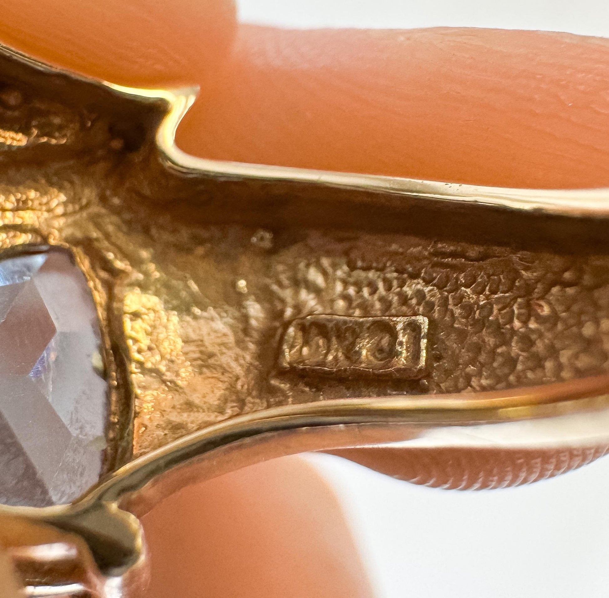 Vintage Estate 10K Yellow Gold Trillion Cut Blue Sapphire Statement Ring, Sz. 7, Vintage Cocktail Art Deco Style Ring