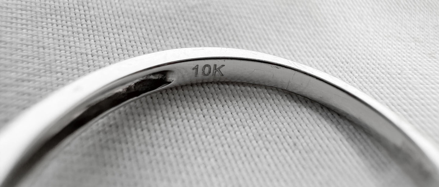 10K White Gold Black Diamond Leaf Ring, Sz. 7/7.25